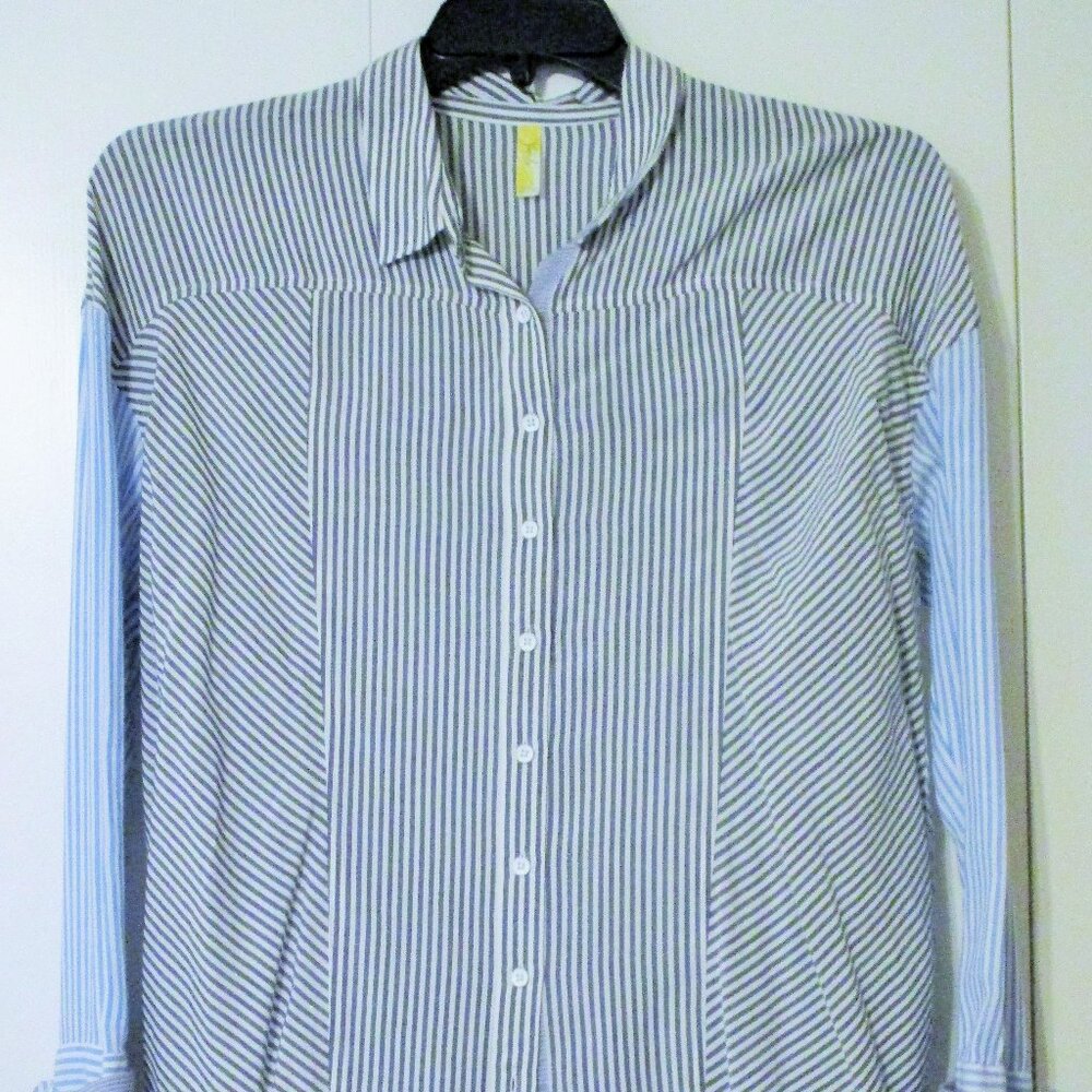 Nwot Free People CapeTown Colorblock Blue Stripe Button down Shirt Top Small